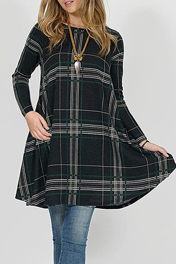 Women's Plaid Casual Flowing Loose Waist Dress