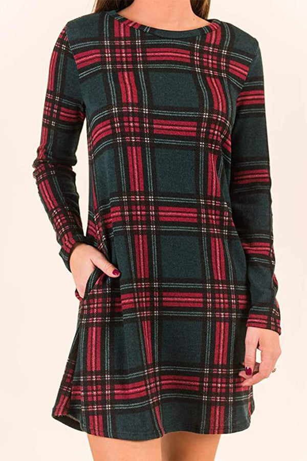 Women's Plaid Casual Flowing Loose Waist Dress