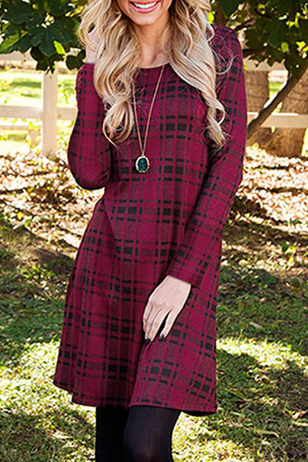 Women's Plaid Casual Flowing Loose Waist Dress