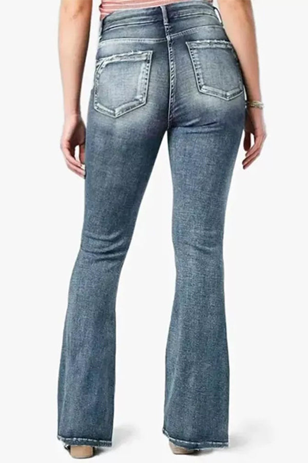 Vintage Side Button Mid-Rise Bootcut Jeans