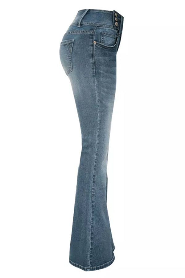 Vintage Side Button Mid-Rise Bootcut Jeans