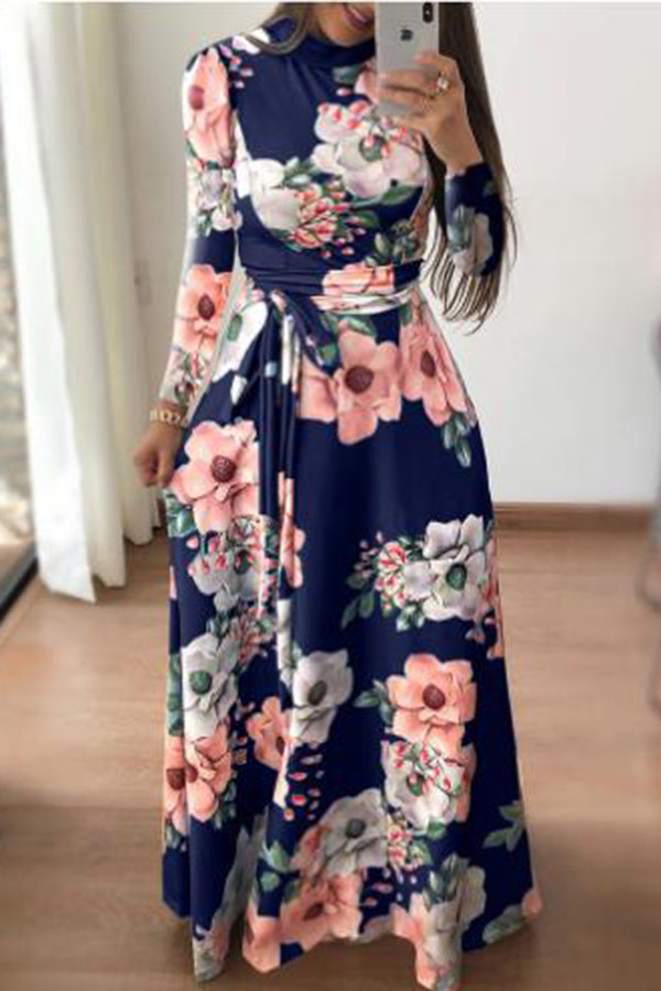 Casual Printed Strappy Short-Sleeved Long Dress