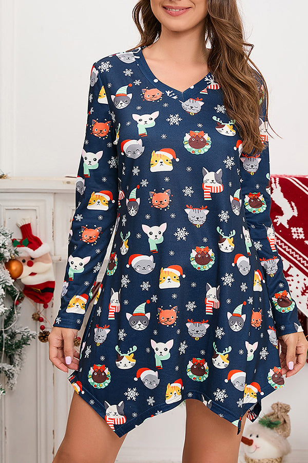 Home V-Neck Irregular Christmas Dress