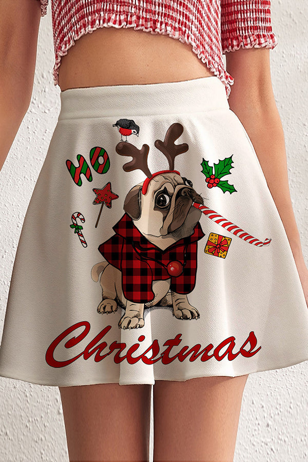 Christmas print themed draped A-line skirt