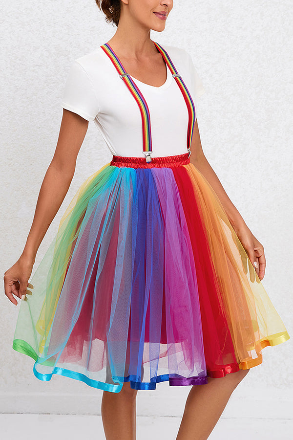 Christmas Multi-layered Rainbow Gauze Suspender Skirt