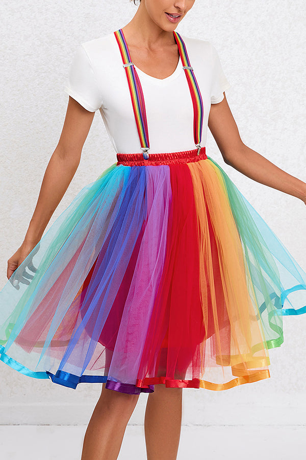 Christmas Multi-layered Rainbow Gauze Suspender Skirt