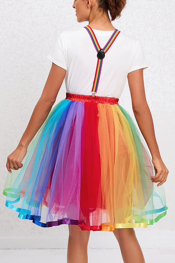 Christmas Multi-layered Rainbow Gauze Suspender Skirt