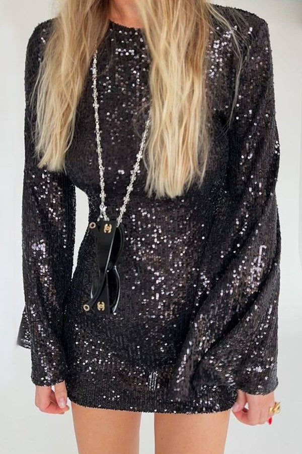 Festive Sequin Bell Sleeve Fashion Dress