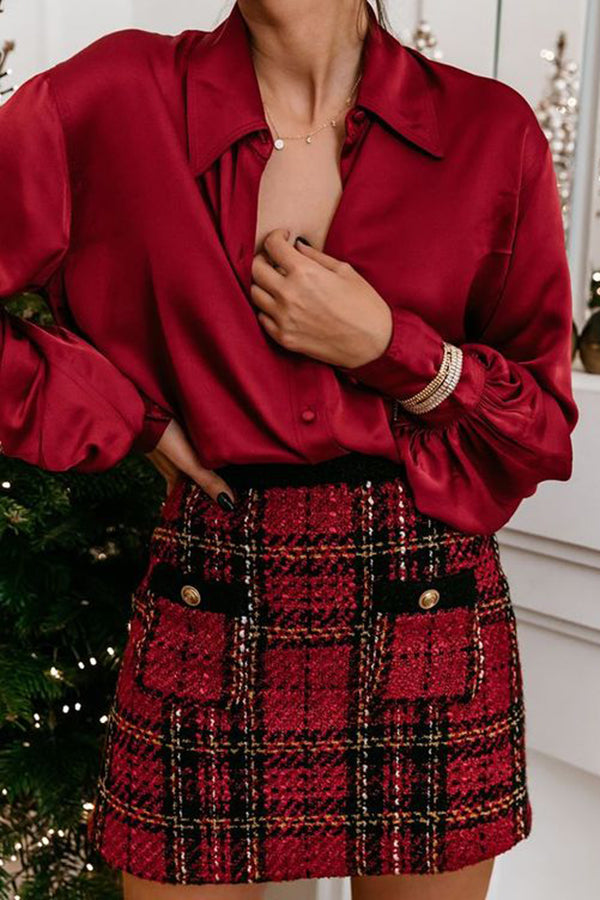 Festive and Stylish Button-Down Plaid Skirt