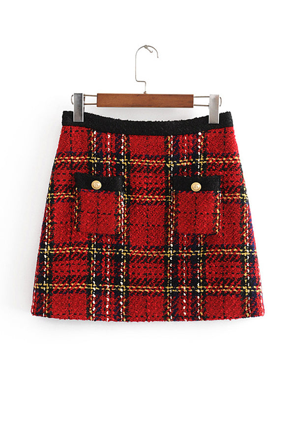 Festive and Stylish Button-Down Plaid Skirt