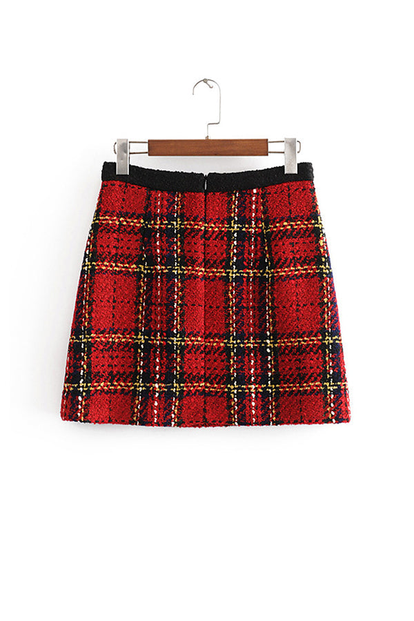 Festive and Stylish Button-Down Plaid Skirt