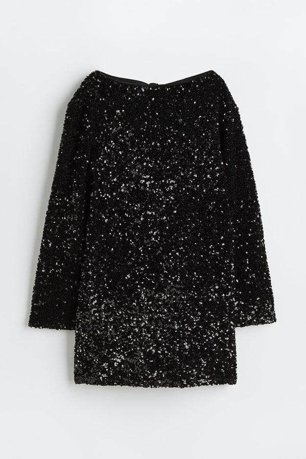 Round Neck Loose Long Sleeve Sequin Dress