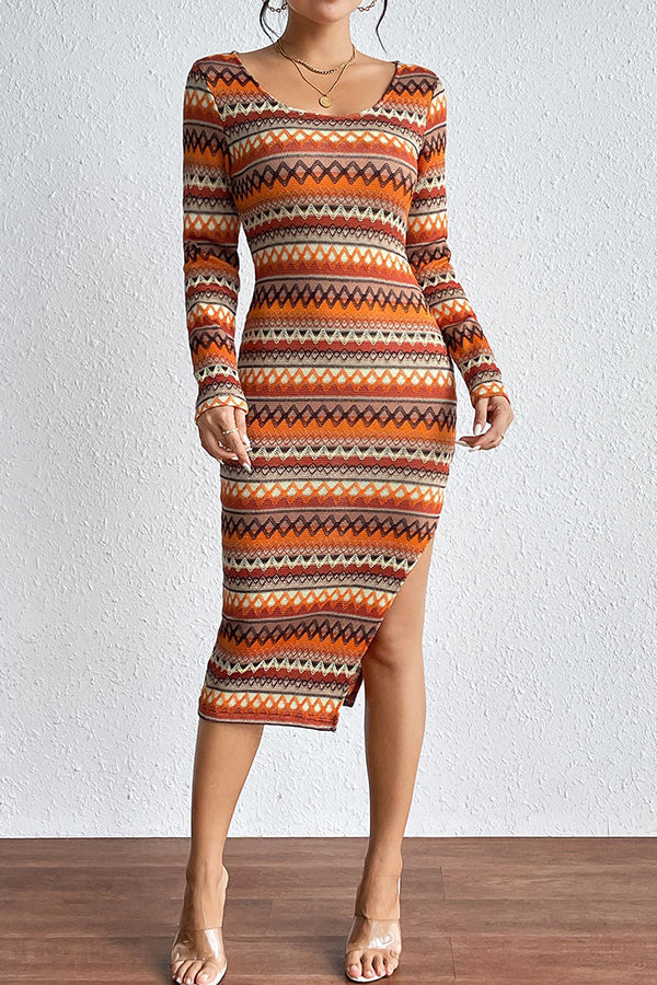 Colorful Striped Long Sleeve Dress