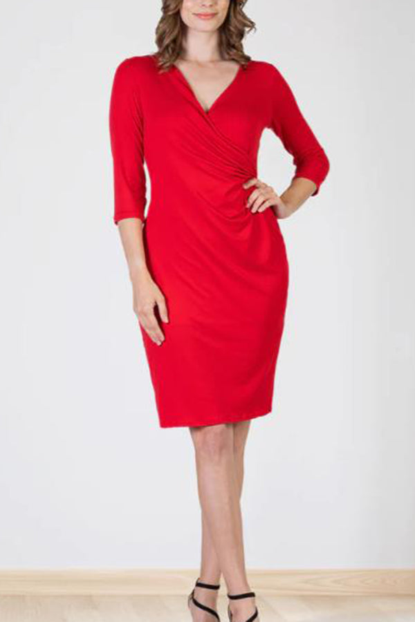 Draped in Style Knee Length V Neck Dress