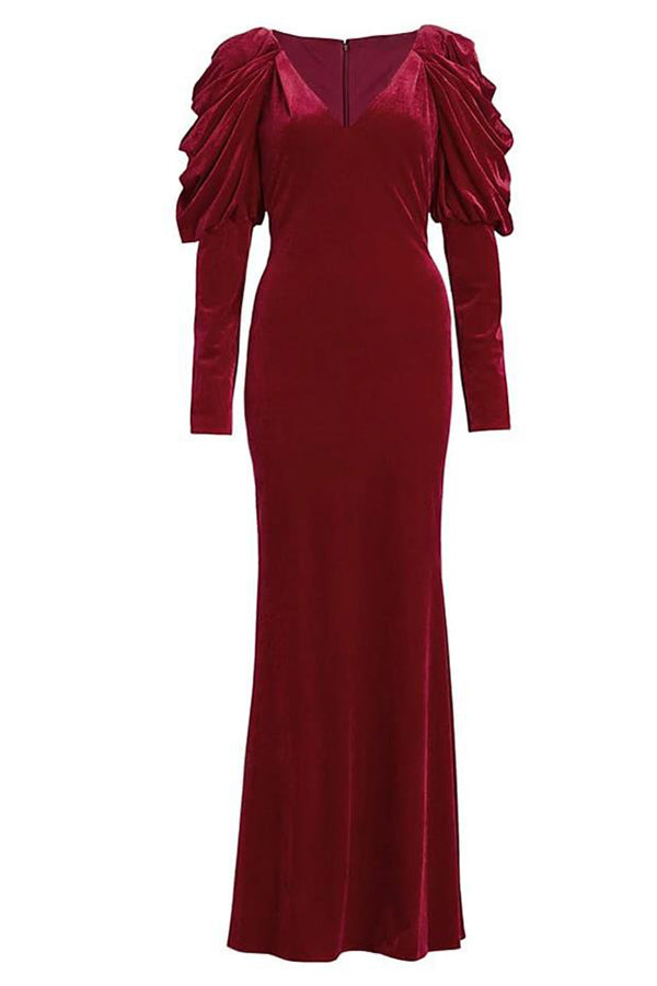 Christmas Dress with Elegant Pleated Sleeves