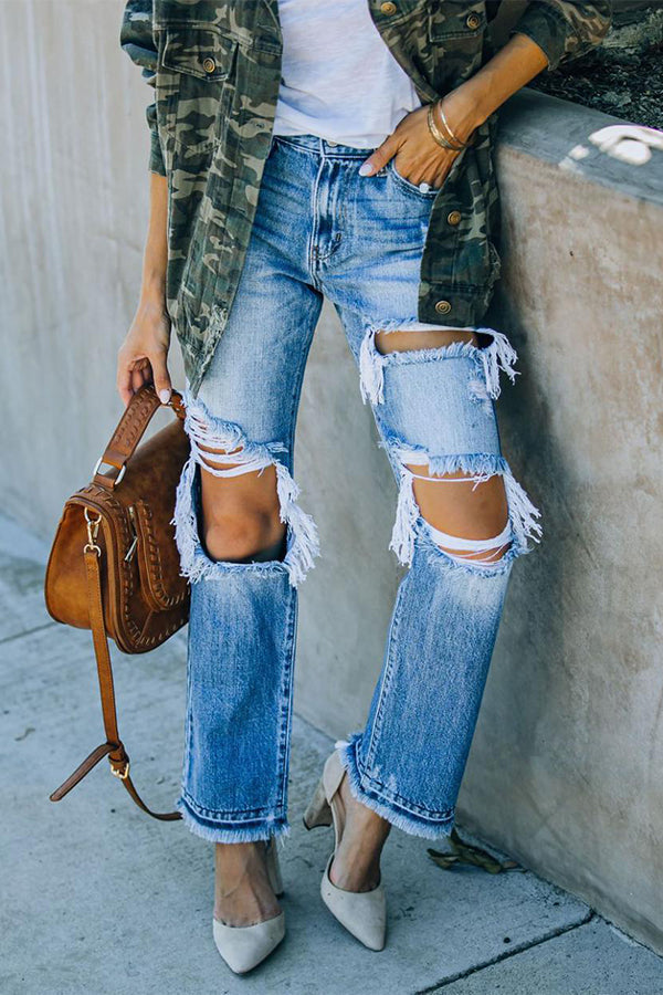 Women's Straight Ripped Jeans