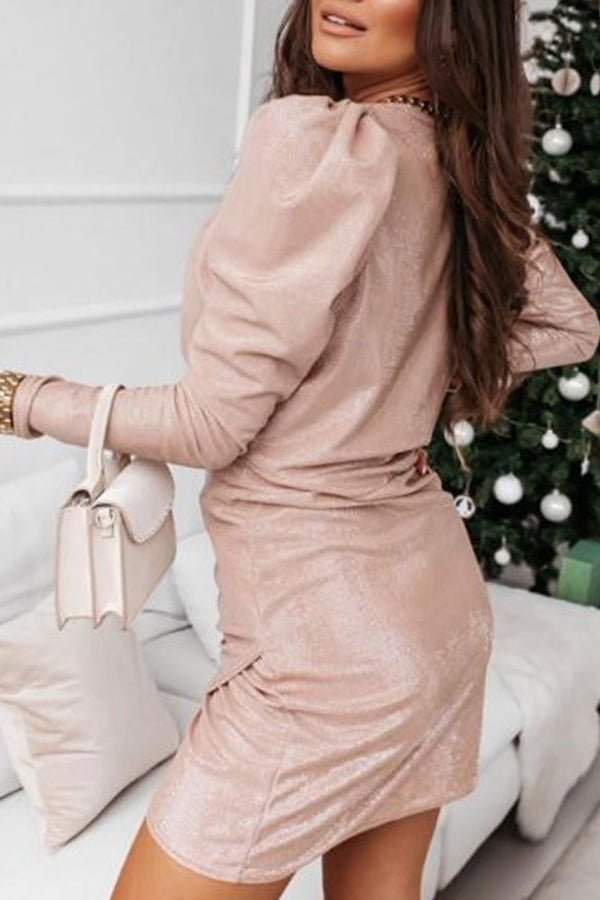 Fashion V-Neck Crossover Slim Long Sleeve Dress