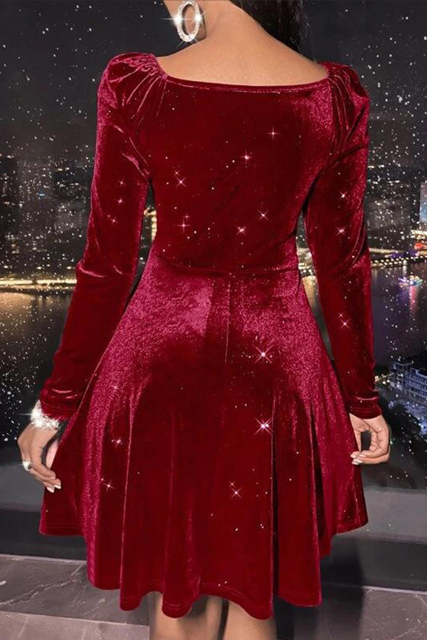 Velvet Long Sleeve V-Neck Dress