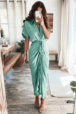 Elegant Waist Forging Shirt Long Dress