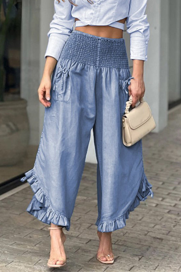 Stylish Casual Strap Ruffle Pocket High Waist Pants