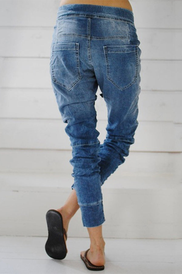 Lace-up Casual Denim Harem Pants