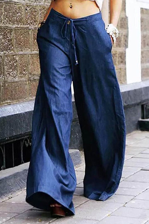 Casual High Waist Tie Loose Wide Leg Pants