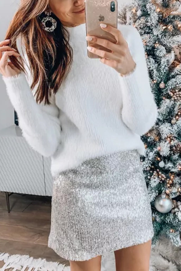 Sequin Mini Skirt Holiday Party Outfit