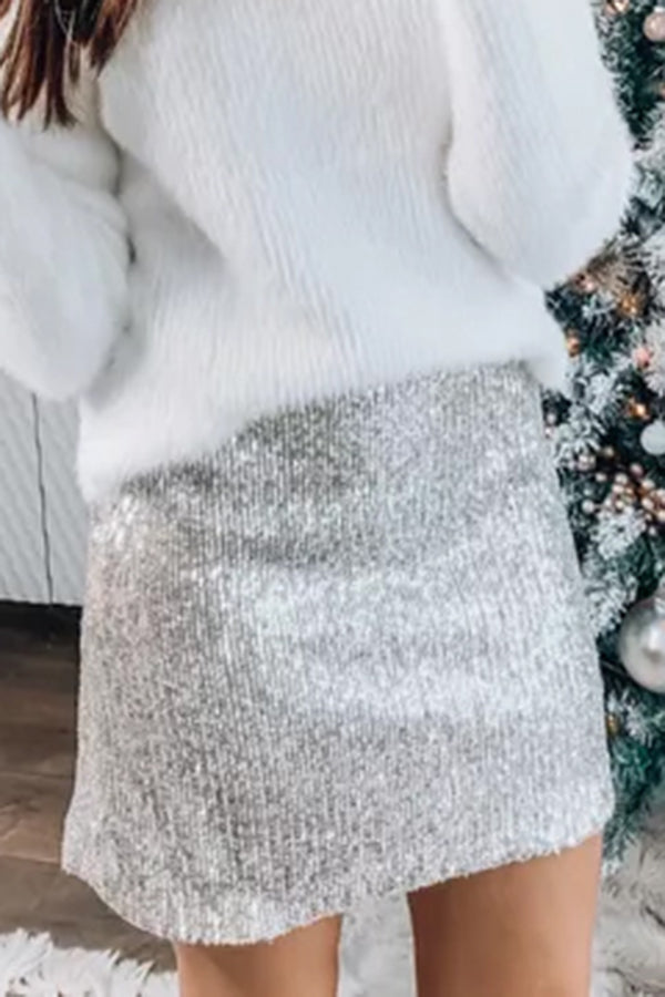 Sequin Mini Skirt Holiday Party Outfit