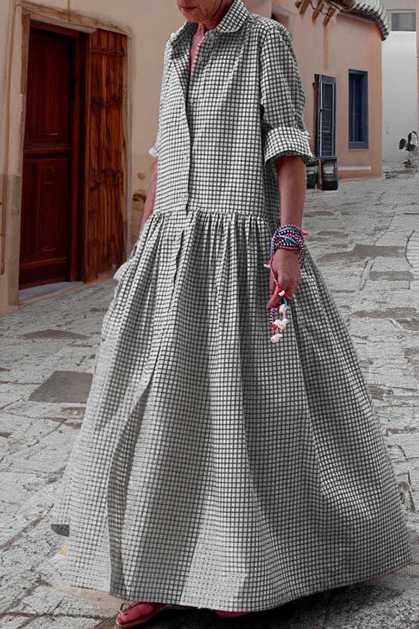 Long Sleeve Shirt Patchwork Maxi Dress