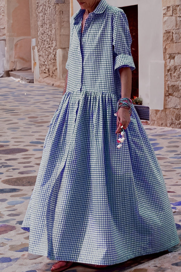 Long Sleeve Shirt Patchwork Maxi Dress