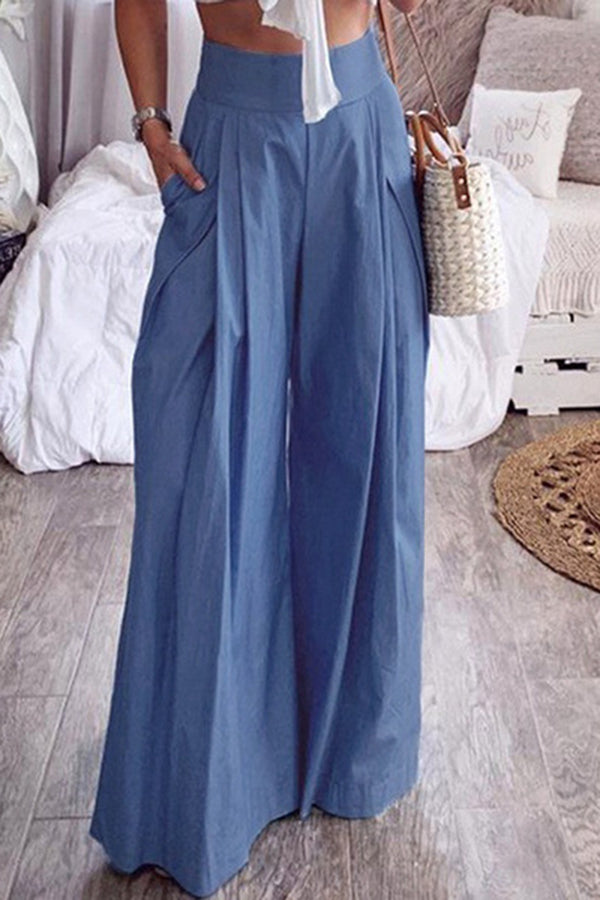 Loose Urban Solid Color Wide Leg Pants