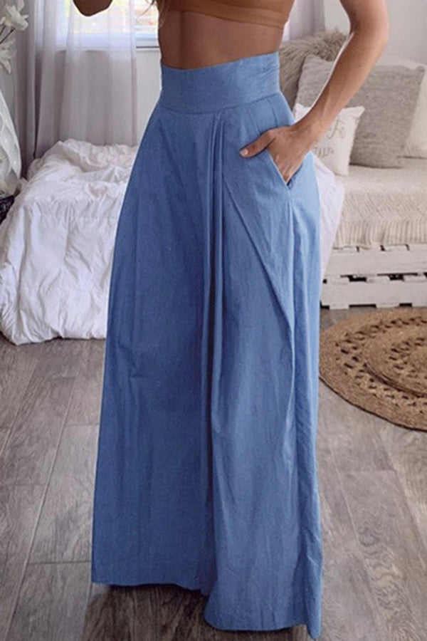 Loose Urban Solid Color Wide Leg Pants