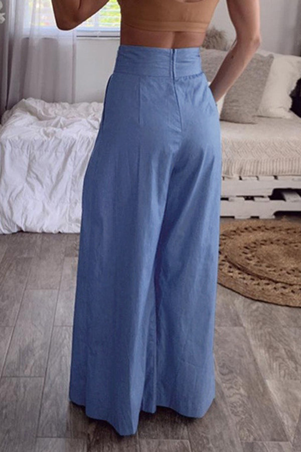 Loose Urban Solid Color Wide Leg Pants