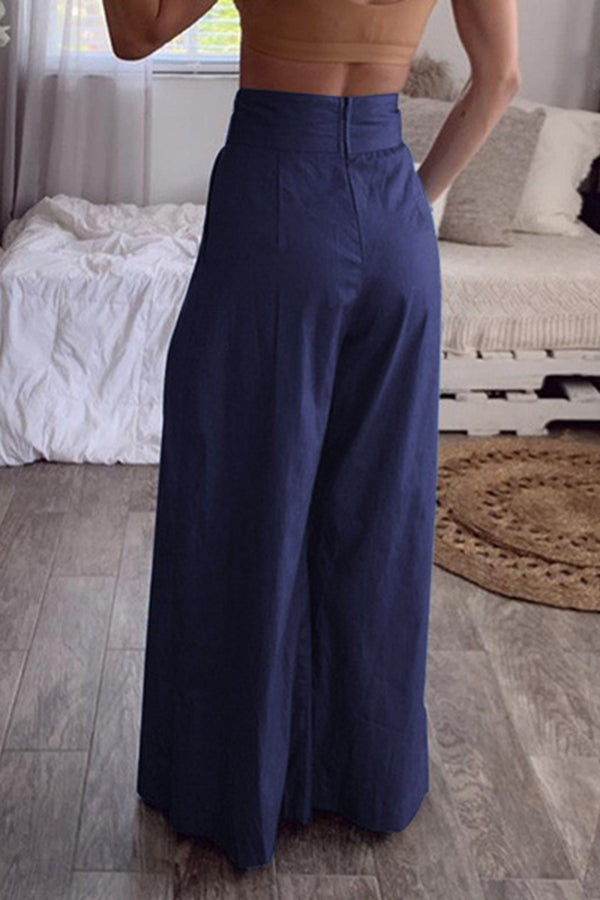 Loose Urban Solid Color Wide Leg Pants