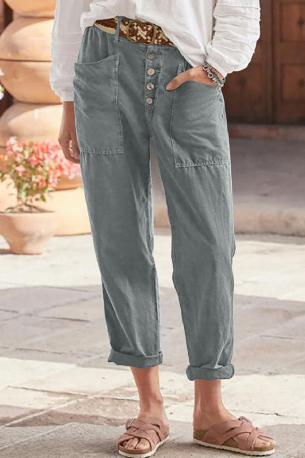 Western Retro Style Cotton and Linen Casual Pants