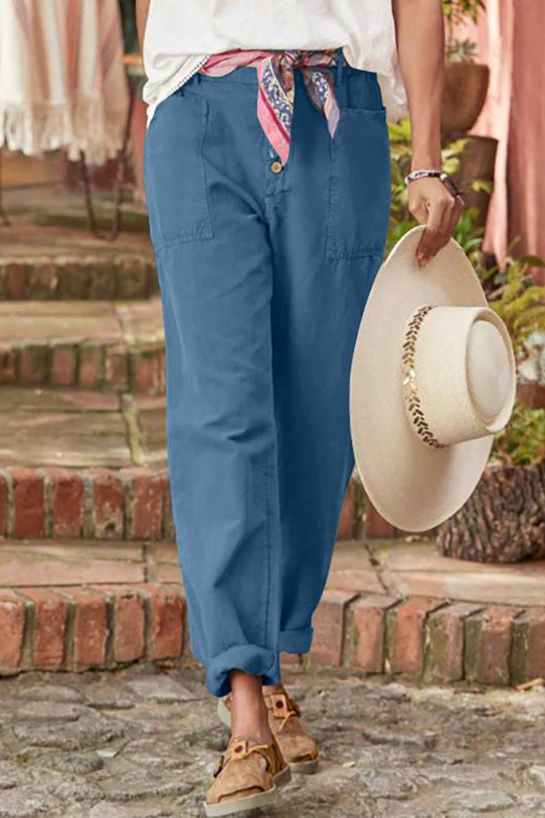 Western Retro Style Cotton and Linen Casual Pants