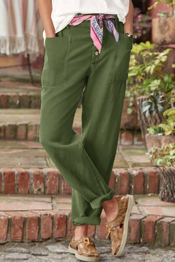 Western Retro Style Cotton and Linen Casual Pants