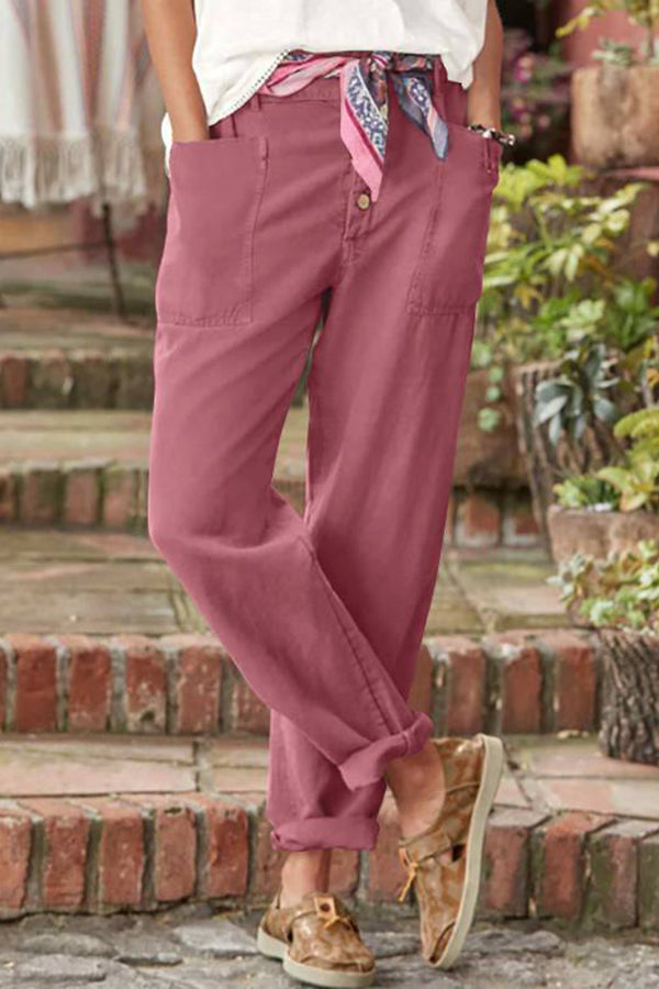 Western Retro Style Cotton and Linen Casual Pants