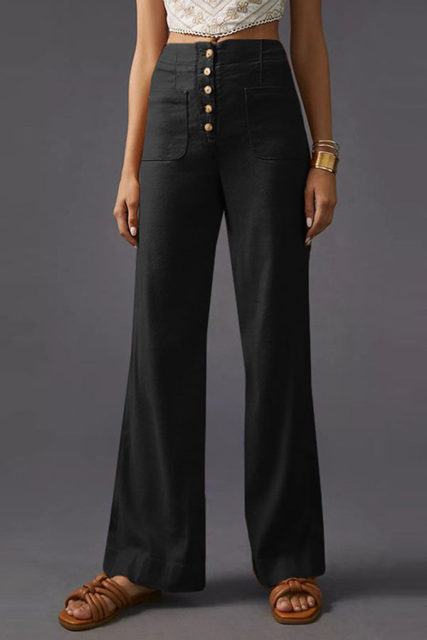 Retro Single-Breasted Buttoned High-Waisted Wide-Leg Pants