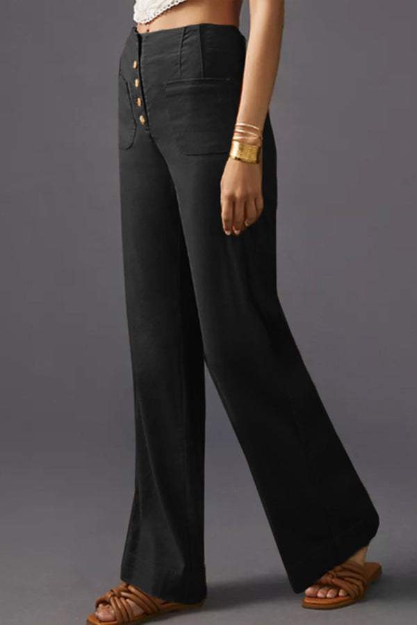 Retro Single-Breasted Buttoned High-Waisted Wide-Leg Pants