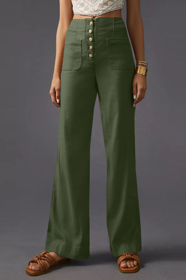 Retro Single-Breasted Buttoned High-Waisted Wide-Leg Pants