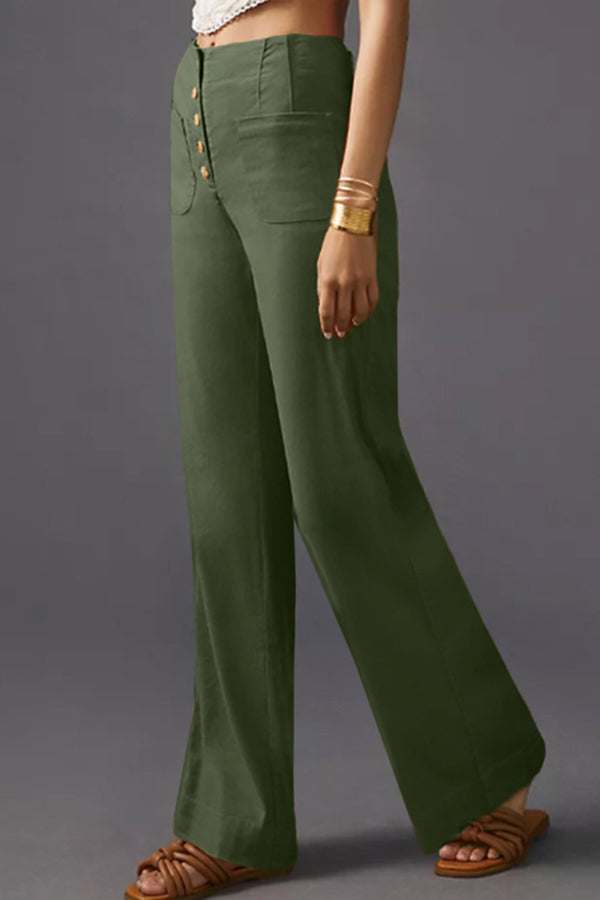 Retro Single-Breasted Buttoned High-Waisted Wide-Leg Pants