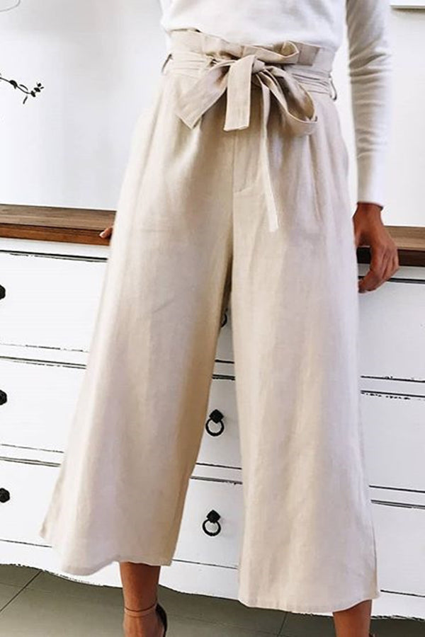 Casual Lace-Up Versatile Ninth Wide-Leg Pants