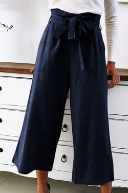 Casual Lace-Up Versatile Ninth Wide-Leg Pants