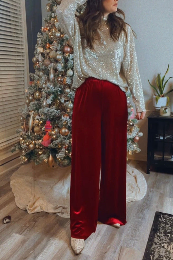 Velvet Wide Leg Pants for Christmas