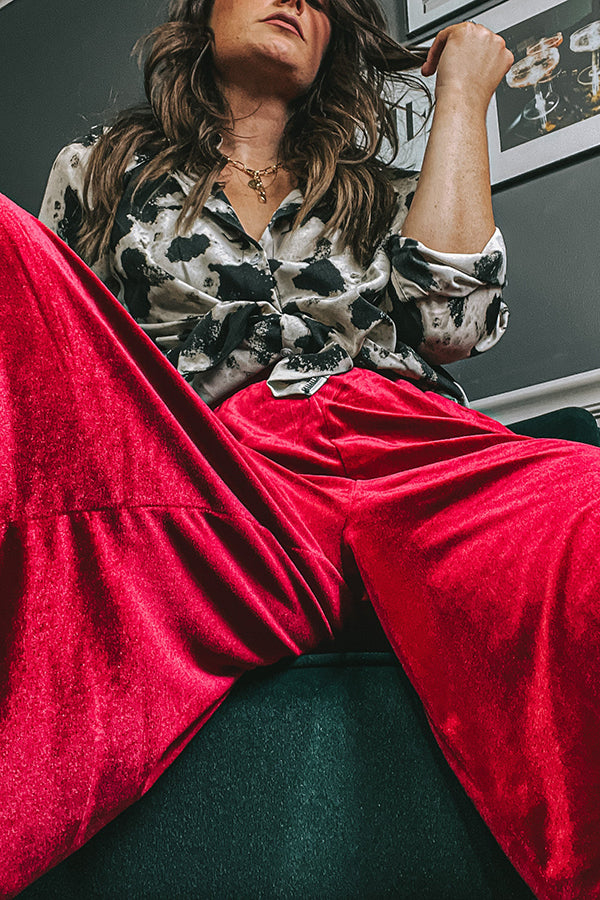 Velvet Wide Leg Pants for Christmas