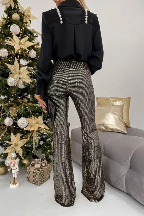 Elegant Sparkling Wide Leg Pants for Christmas Party