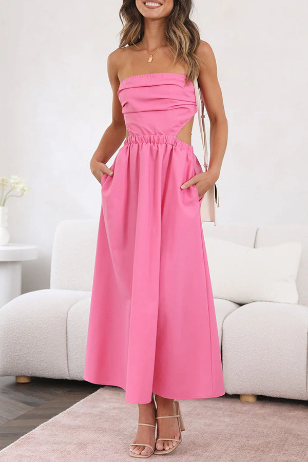 Fun Memories Strapless Pocketed Elastic Waist Midi Dress