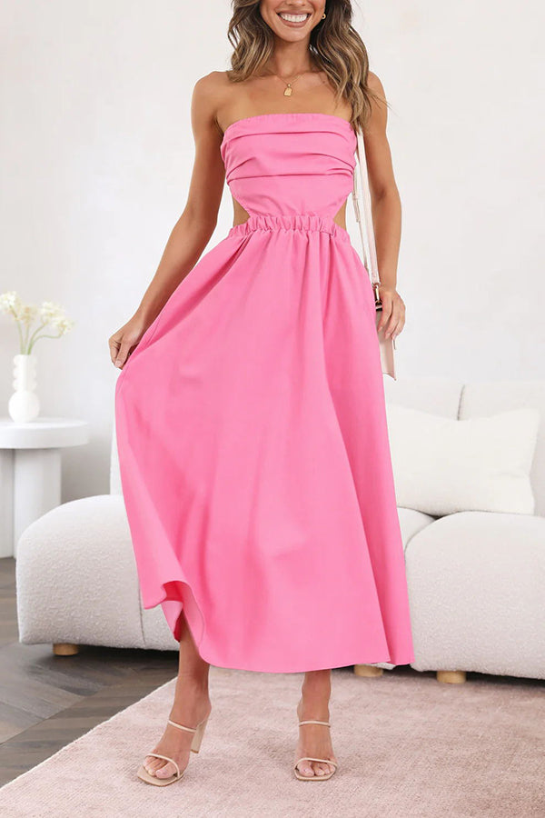 Fun Memories Strapless Pocketed Elastic Waist Midi Dress