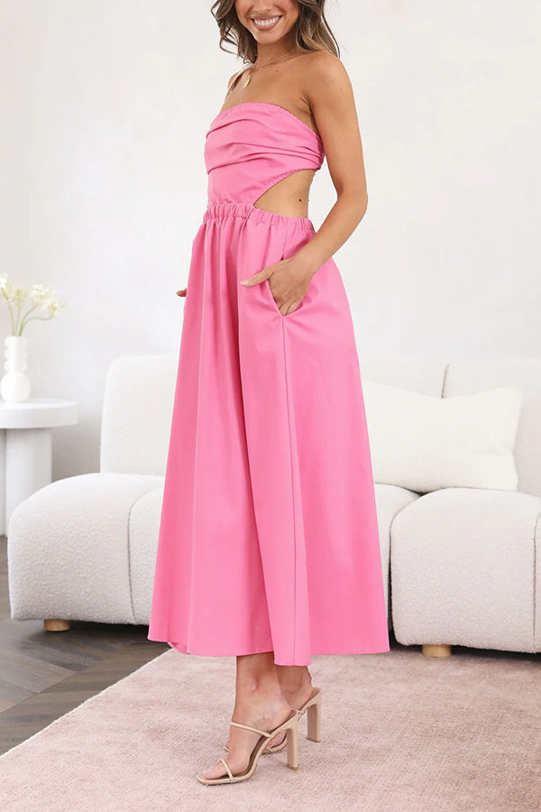 Fun Memories Strapless Pocketed Elastic Waist Midi Dress